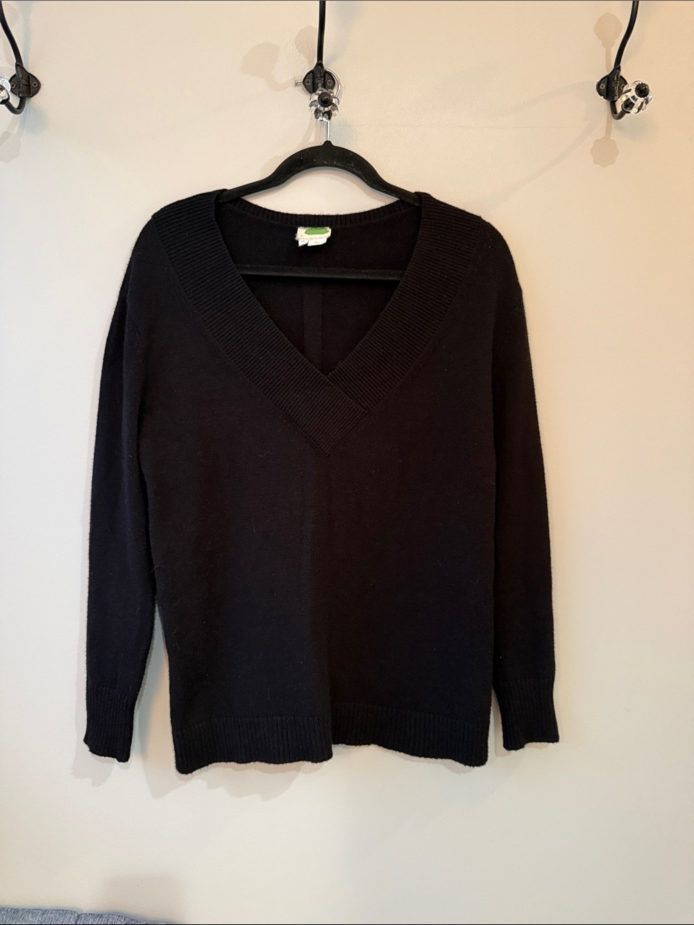 Anthropologie Black V-Neck tunic style Sweater side splits xs oversized